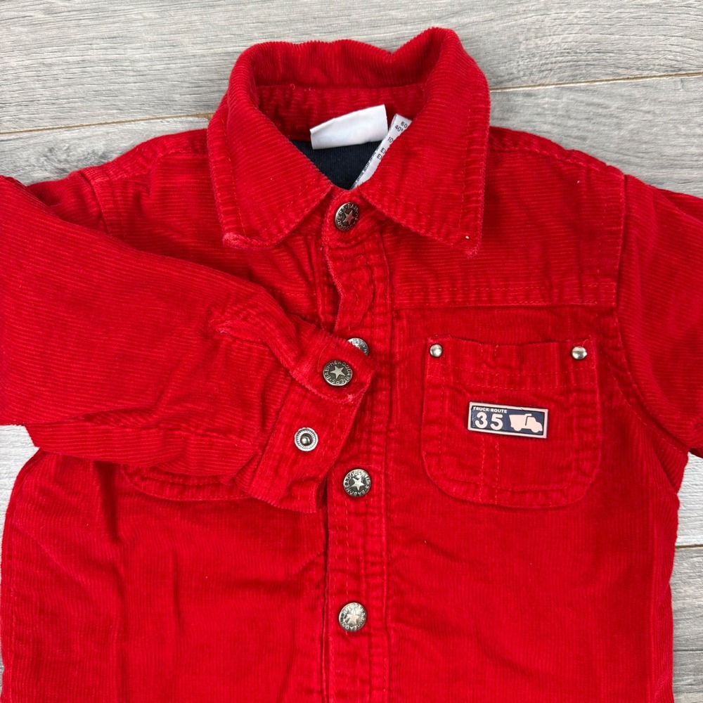 Y2K Baby Headquarters Boys Red Corduroy Quilted Shacket 12M Snap Front Patch
